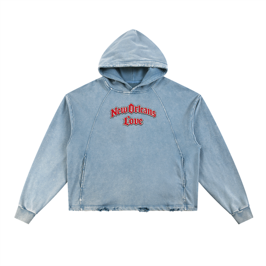 Vintage Washed Frayed-Hem Hoodie