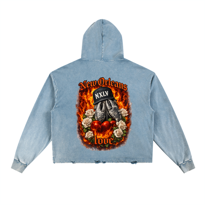 Vintage Washed Frayed-Hem Hoodie