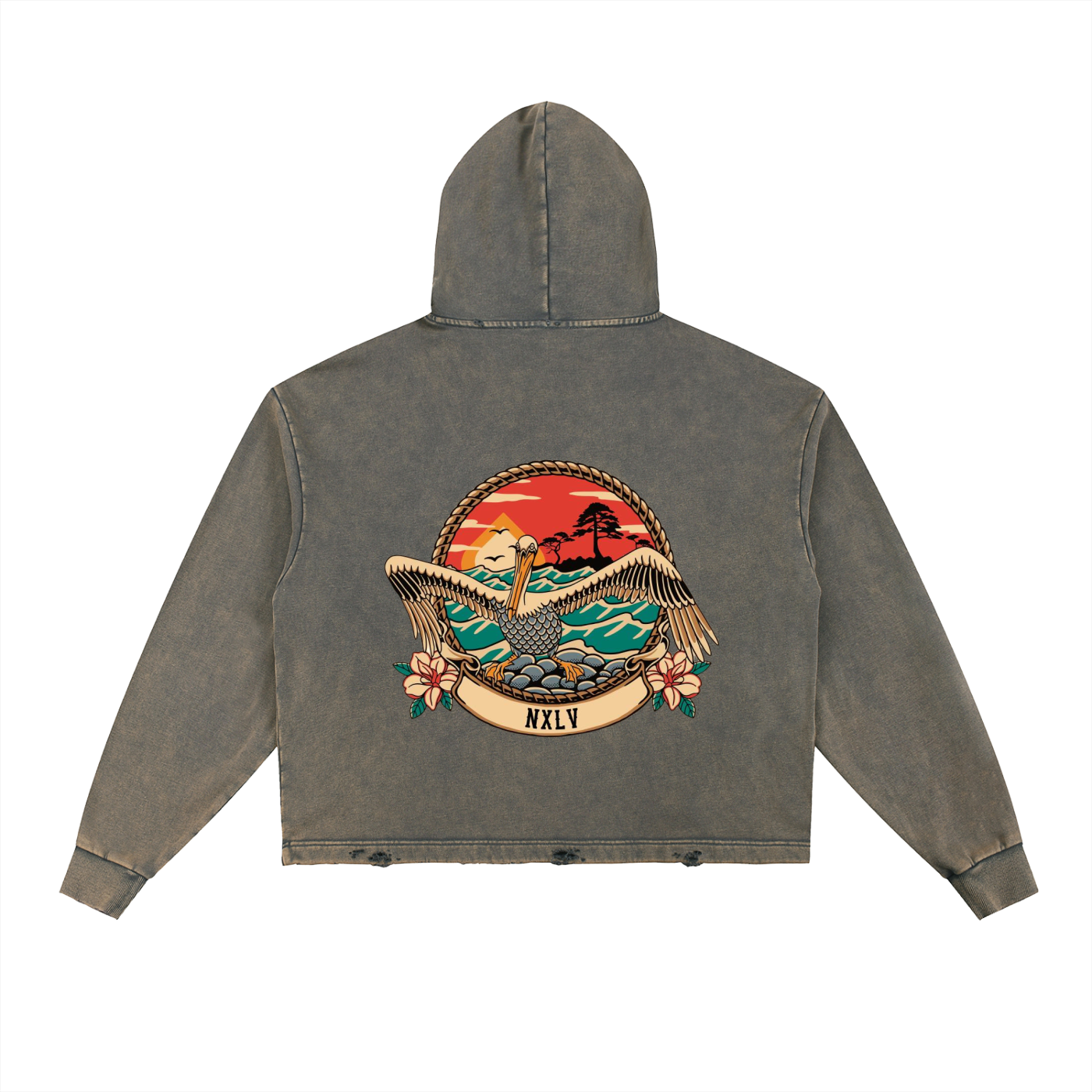 Vintage Washed Frayed-Hem Hoodie