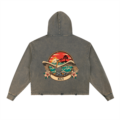 Vintage Washed Frayed-Hem Hoodie