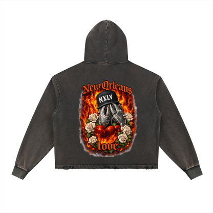 Vintage Washed Frayed-Hem Hoodie