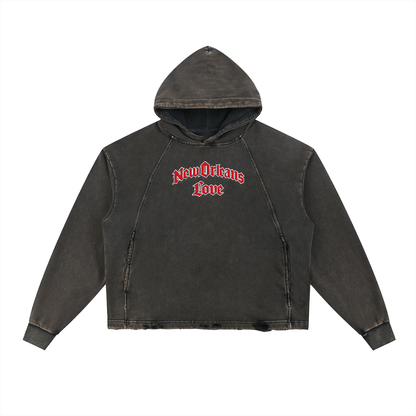 Vintage Washed Frayed-Hem Hoodie