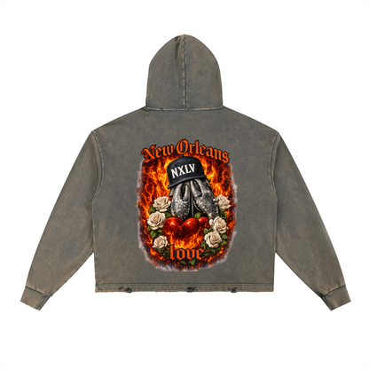 Vintage Washed Frayed-Hem Hoodie